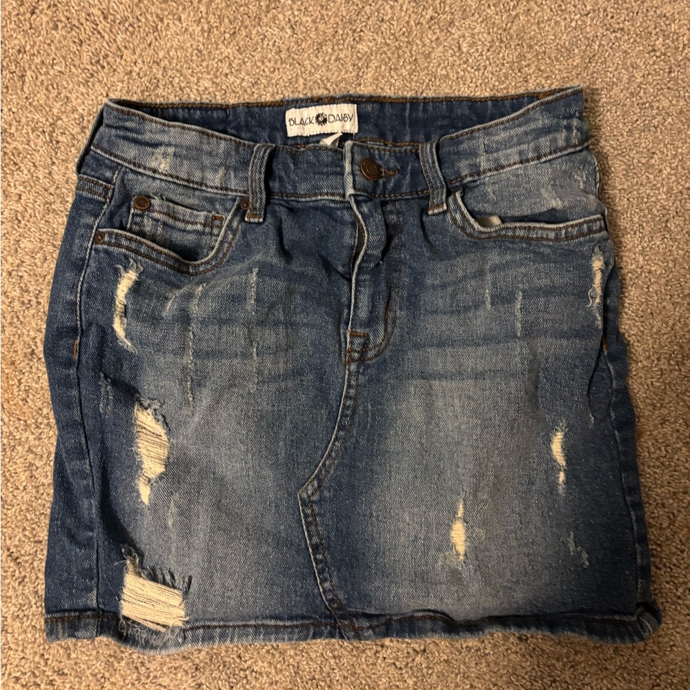 Black Candy Distressed Denim Mini Skirt